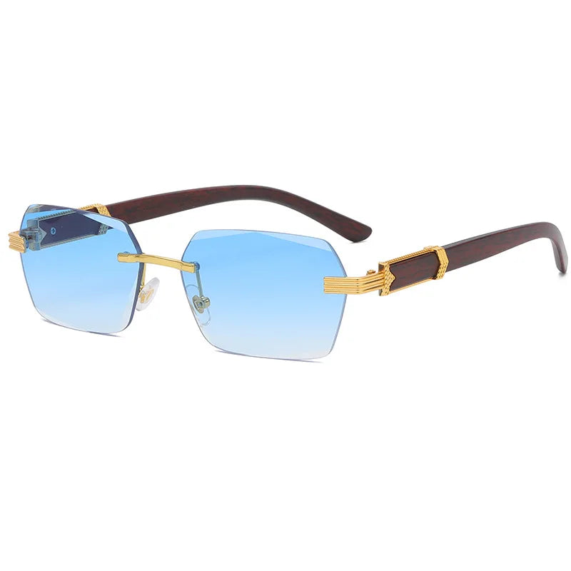 Luxury Rimless Square Sunglasses Man Brand Designer Frameless Gradient Sun Glasses Woman Fashion Vintage Wooden Oculos De Sol
