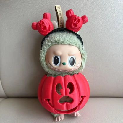 Kawaii 15cm Labubu Doll Clothes – Halloween Pumpkin Dress With Adorable Hand-Carved Headband Cosplay Outfit Gift Accessories