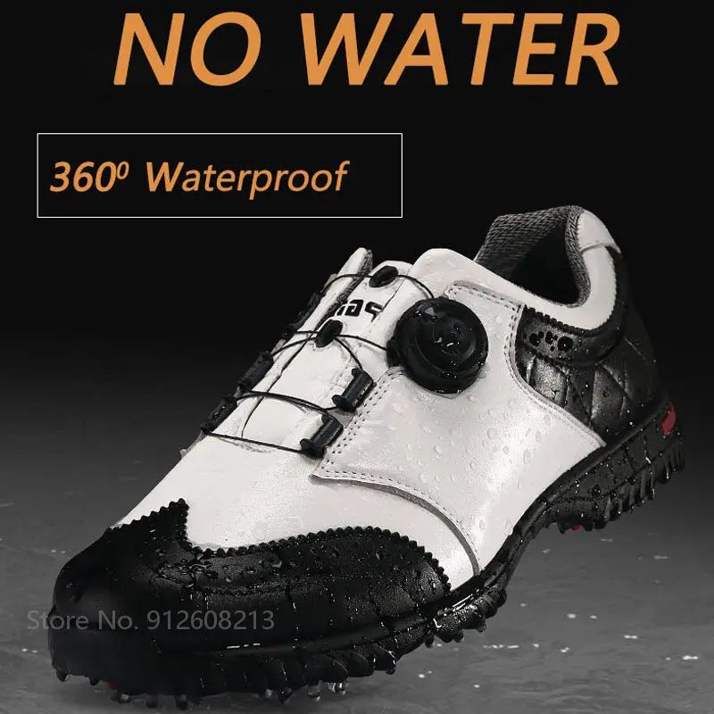 PGM Genuine Leather Golf Shoes for Men Waterproof Golf Sneakers Anti-Slip Nail Sports Footwear Male Rotating Buckle Shoes