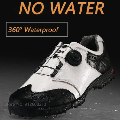PGM Genuine Leather Golf Shoes for Men Waterproof Golf Sneakers Anti-Slip Nail Sports Footwear Male Rotating Buckle Shoes