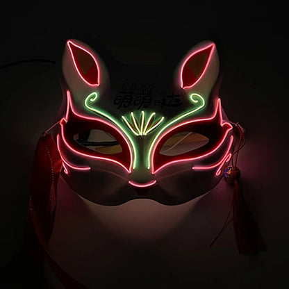 Holiday Light Up Neon Half Face Mask Flashing in Dark Fox Mask Halloween LED Luminous Fox Mask for Women Girl Cosplay Props