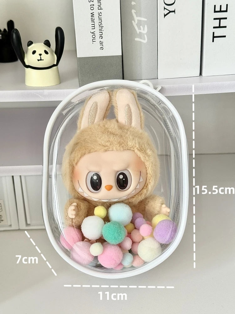 V1 V2 Labubu Protective Cover Cotton Doll Sitting Bag Transparent Doll 17cm Dustproof Hanging Plush Doll Dust Drying Doll Bag