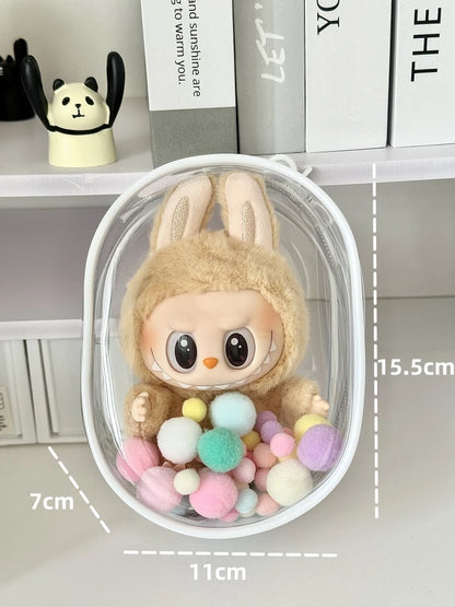 V1 V2 Labubu Protective Cover Cotton Doll Sitting Bag Transparent Doll 17cm Dustproof Hanging Plush Doll Dust Drying Doll Bag