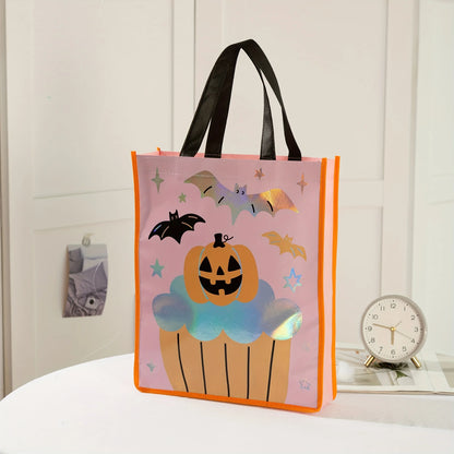 Halloween Party Bags - Non-Woven Fabric Gift Bags With Pumpkin, Grimace, Cat, Bats, Candy Designs  - Sturdy Handles for Trick