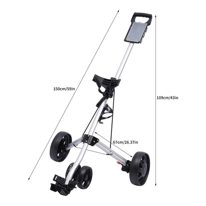 3 Wheel Push Pull Golf Cart Foldable Lightweight Golf Push Cart Portable Aluminum Alloy Golf Trolley With Foot Brake
