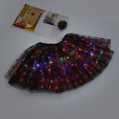 Women Girl Child Adult Spider Bat LED Light Up Tutu Skirts Glow Party Fairy Costume Miniskirt Halloween Party Dress Supplies