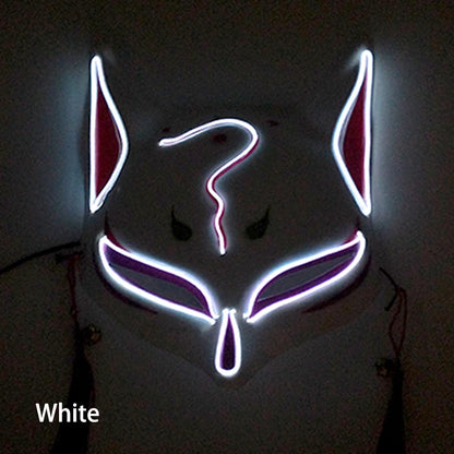 Glowing  Demon Slayer Mask Cosplay Japanese Cartoon Neon Light Samurai Mascara Luminous Led Fox Mask for Halloween Christmas