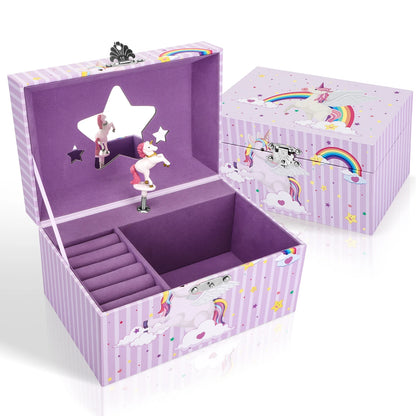 Unicorn Music Box Girl's Jewelry Storage Box With Rotating Unicorn Ballet Bedroom Decoration Birthday Christmas Gifts for Kids