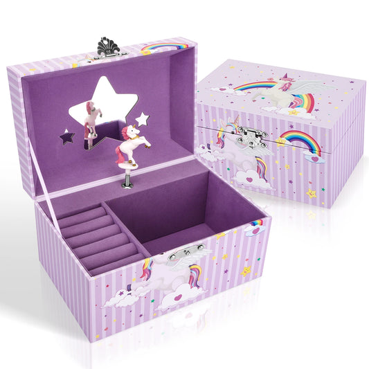 Unicorn Music Box Girl's Jewelry Storage Box With Rotating Unicorn Ballet Bedroom Decoration Birthday Christmas Gifts for Kids