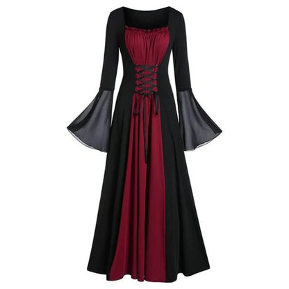 Halloween Medieval Dresses for Women Costumes Trumpet Sleeves Gothic Retro Gown Strap High Waist Cosplay Dress Dress Up Party