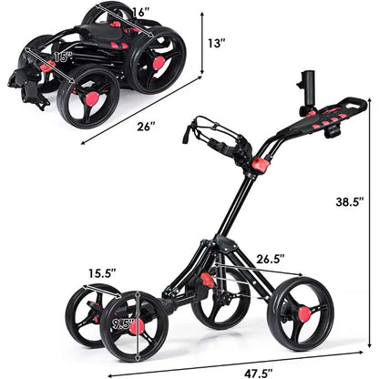 Tangkula Golf Push Pull Cart, Lightweight Aluminum Collapsible 4 Wheels Golf Push Cart, Golf Trolley With Foot Brake