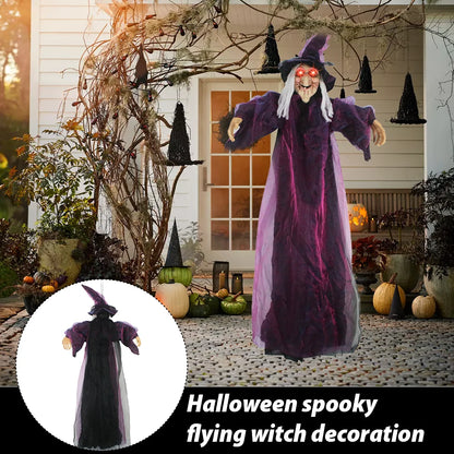 Halloween Life Size Talking Witch Purple Outdoor Spooky Scary Witch Animatronic Voice Controlled Glowing Screaming Decoration