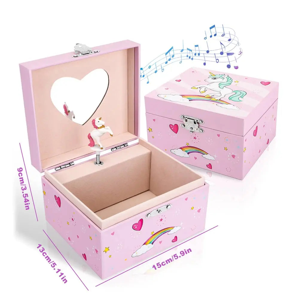 Unicorn Music Box Girl's Jewelry Storage Box With Rotating Unicorn Ballet Bedroom Decoration Birthday Christmas Gifts for Kids