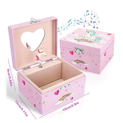 Unicorn Music Box Girl's Jewelry Storage Box With Rotating Unicorn Ballet Bedroom Decoration Birthday Christmas Gifts for Kids