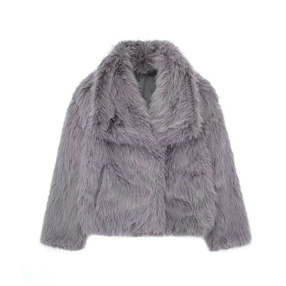 2025 Winter New Fashion Gradient Fluffy Fur Coat Women High Street Luxury Big Fur Collar Faux Fox Fur Jacket Female Overcoats