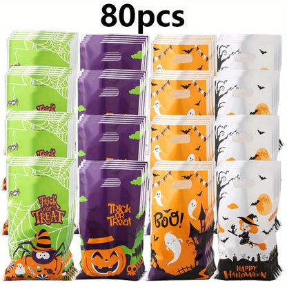 20-80pcs 9.8" Halloween Goodie Bags Trick or Treat Bags Plastic Candy Treat Bag With Handle Gift Bag for Halloween Party JXB