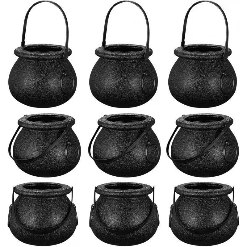 6pcs Mini Plastic Cauldron Bucket With Handle, Halloween Candy Bucket, Party Favor Witch Pot, Trick-Or-Treat Container