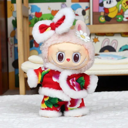 17cm Mini Plush Doll's Clothes Outfit Accessories for Korea Kpop Exo Labubu Idol Flower Shirt Leather Jacket Skirt Clothing Gift