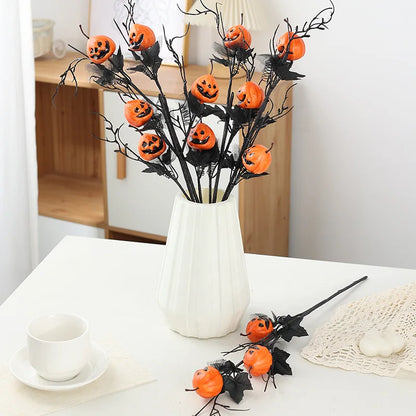 1/2pcs Halloween Branches Artificial Pumpkin Maple Leaf Stem Flowers Halloween Party Decoration for Home DIY Vase Photo Props