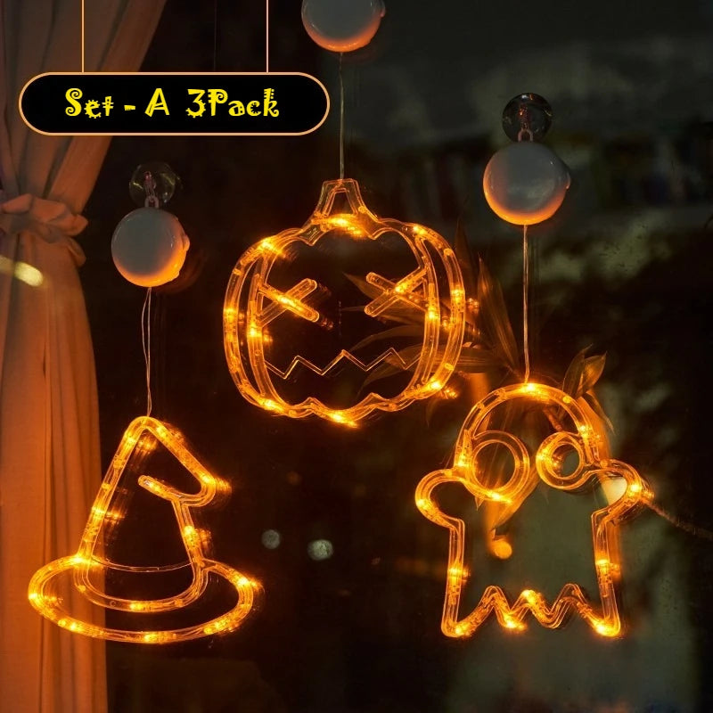 2025 Halloween LED Sucker Lamp Window Hanging Pumpkin Ghost Witch Hat Eye Ball Spider Decor for Home Party Scary Decorations