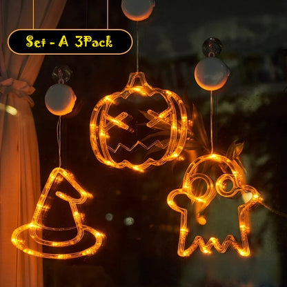 2025 Halloween LED Sucker Lamp Window Hanging Pumpkin Ghost Witch Hat Eye Ball Spider Decor for Home Party Scary Decorations