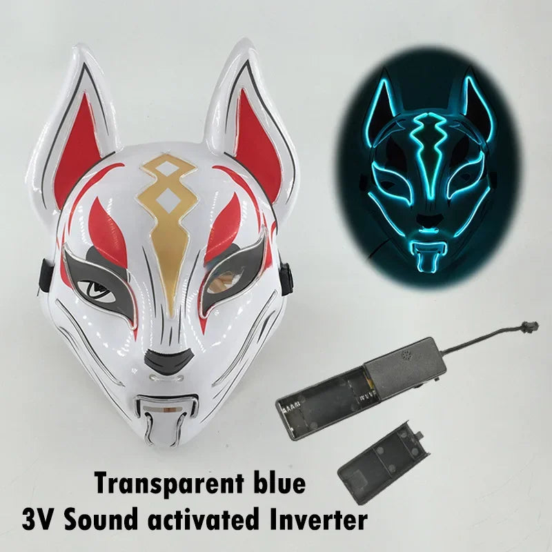 Glowing Halloween Party El Face Mask Japanese Anime Character Cosplay Led Clothing Fox Face Mask for Parties