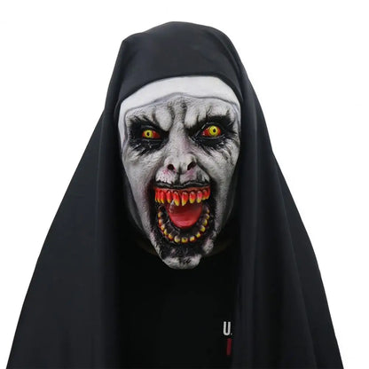1 Set Halloween Headgear Scary Nun Emulsion Headgear Halloween Thriller Cosplay Costume the Horror Scary Nun Latex Mask Party