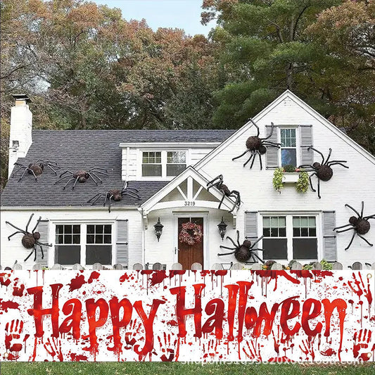 Happy Halloween Banners for Outside Decor Bloody Handprint Yard Sign Halloween Decorations Outdoor Banner Happy Halloween Banner