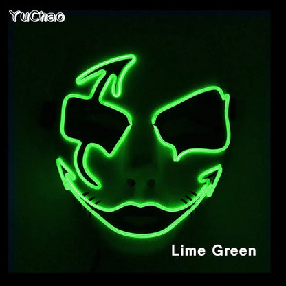 Shuffle Dance Mask Luminous Purge Mask Demon Slayer Glowing Masquerade Cosplay Mask for Halloween Horror Haunted House Props
