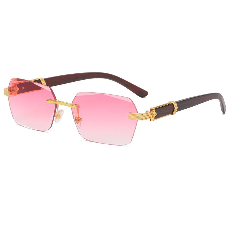 Luxury Rimless Square Sunglasses Man Brand Designer Frameless Gradient Sun Glasses Woman Fashion Vintage Wooden Oculos De Sol