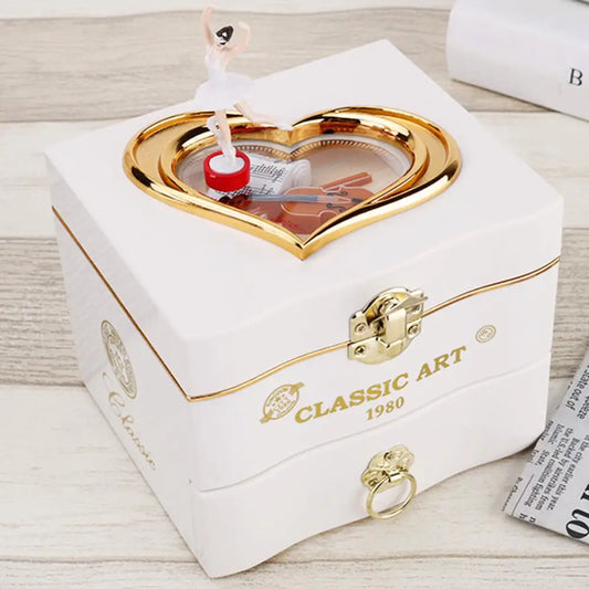 Heart Shape Dancing Ballerina Music Box PLastic Jewellery Box  Carousel Hand Crank Music Box Mechanism Gift for Valentine's Day