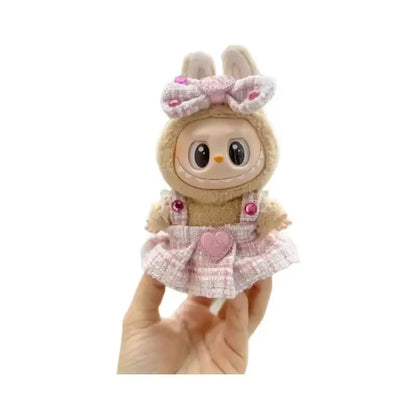 For Labubu Sitting Party Blue Pink Strap Fragrant Skirt Set Outfit Clothes sweet.for Labubu Clothes
