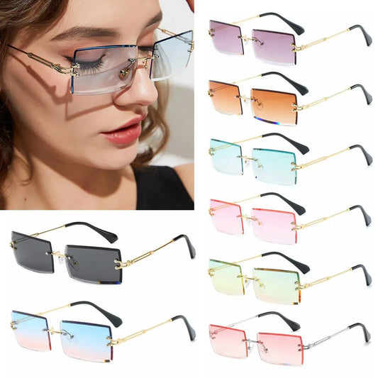 Fashion Popular Rimless Small Rectangle Sunglasses Women Men 2020 Shades Alloy Metal Glasses UV400 Eyewear