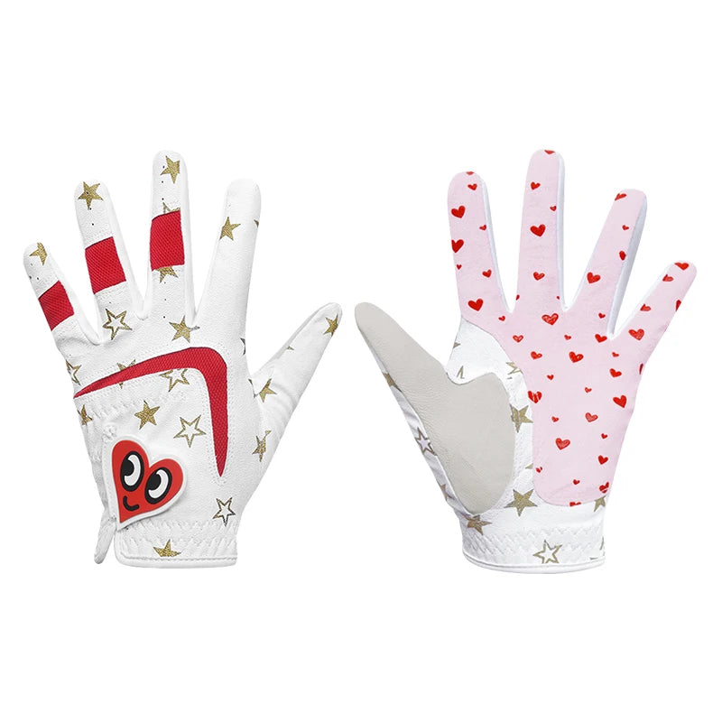 Children's Golf Gloves Deerskin Golf Gloves Kid Youth Breathable Fiber Layer Soft Comfortable Anti-Slip Outdoor Training Present