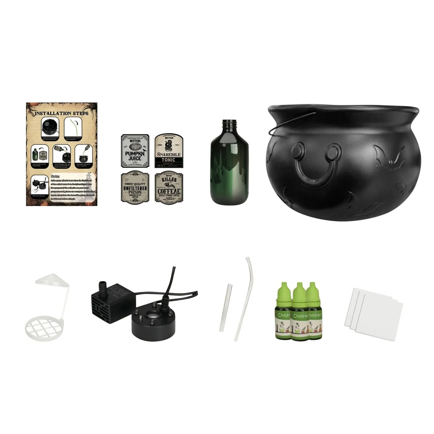 Halloween Witch Cauldron With Magic Floating Bottle Fog and Maker Holiday Halloween Party Atmosphere Decoration Supplies