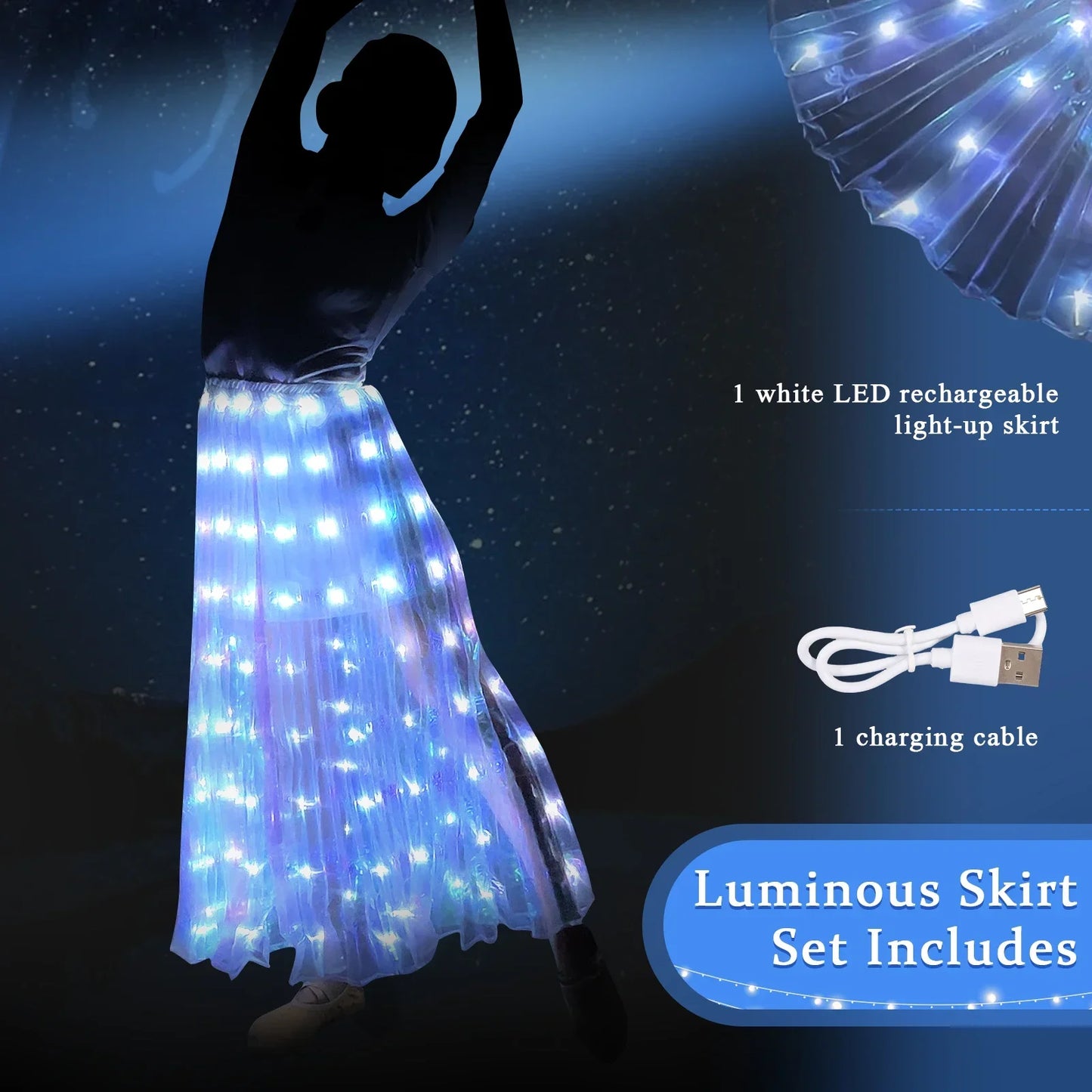 Light Up Skirt for Women LED Long Tutu for Girls Glow Dance Performance Outfits Rave Clothes Halloween Christmas Party Supplies