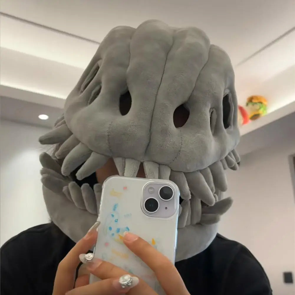 3D Dinosaur Skeleton Costume Set Halloween Realistic Dinosaur Headgear Plush Skeleton Dinosaur Costume Adult Dress-Up Jumpsuit