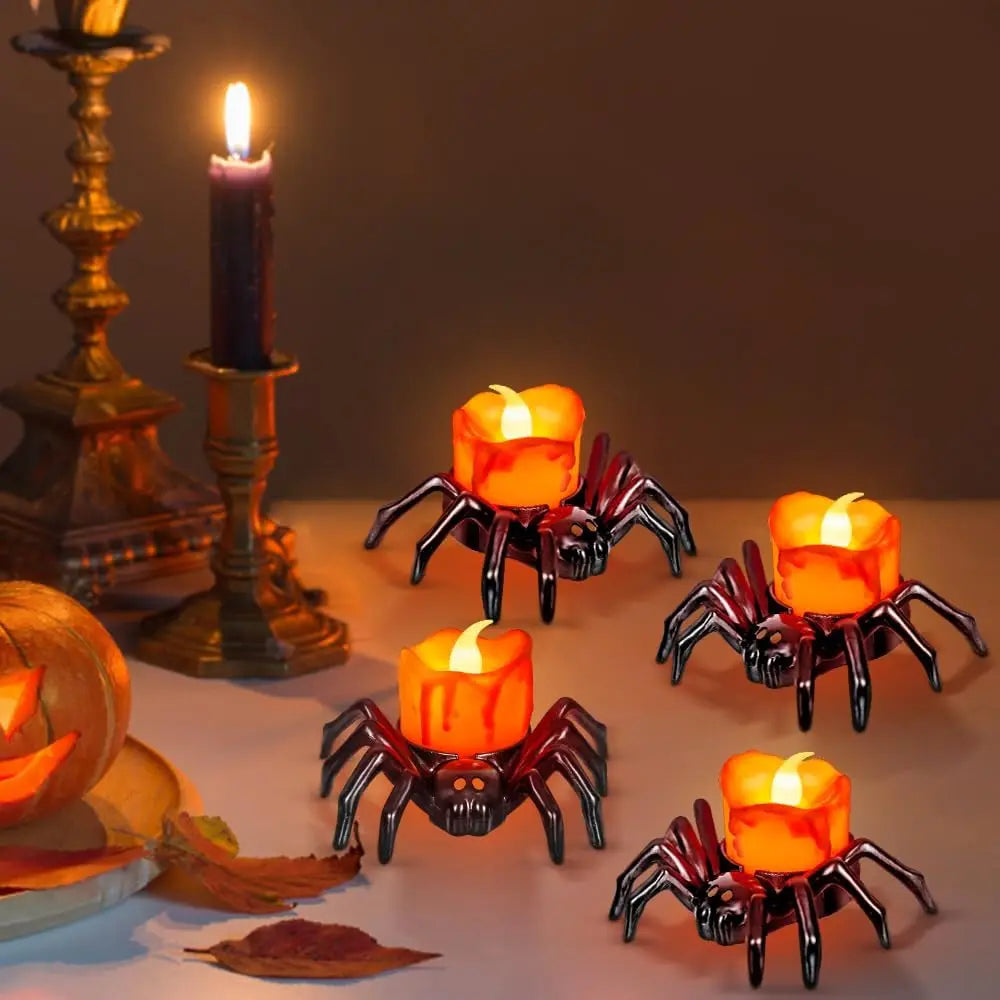 Halloween Spider Candle Lights, Halloween Orange Flameless Candle Lights LED Lights Halloween Lights Holiday Decoration Lights F