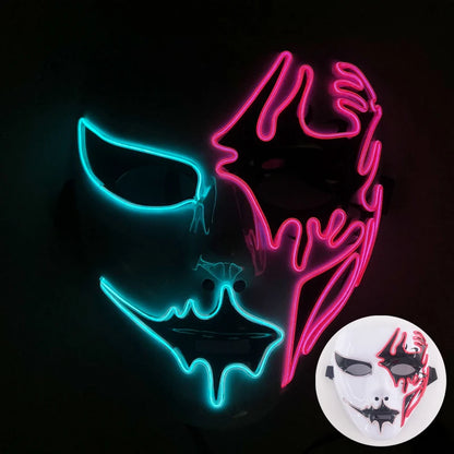 LED Hand-Painted Mask Halloween Carnival Masquerade Cosplay Horror Accessory Men's Mask Weird Face Mask Glowing Mascara Disfraz