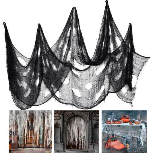 Halloween Horror Bloodstained Indoor Spooky Black Spider Web Gauze Haunted House Hallway Hanging Scary Gauze Decorations