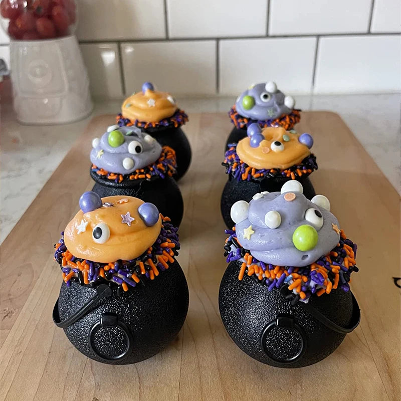 6/12pcs Mini Black Kettles Candy Box Witch Cauldron Pot Candy Bucket Holder Halloween Party Decoration  Trick or Treat KIds Gift