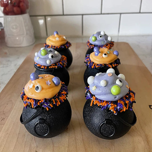 6/12pcs Mini Black Kettles Candy Box Witch Cauldron Pot Candy Bucket Holder Halloween Party Decoration  Trick or Treat KIds Gift