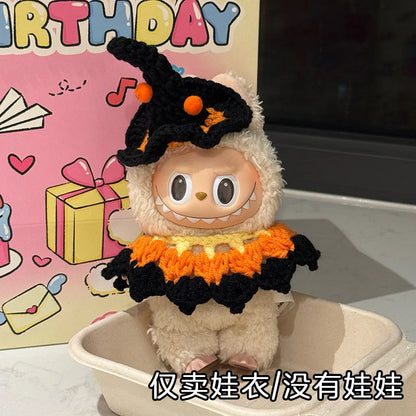 3.0 Labubu Clothes Halloween Knitted Pumpkin Bat Ghost Set for 15/17cm Doll Funny Necklace Accessories Christmas Halloween Gift