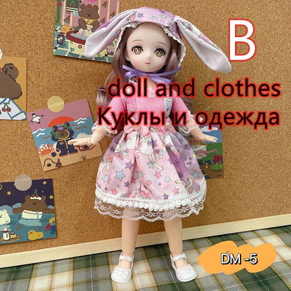 Fashion 30cm BJD Doll Anime Face Two-Dimensional Princess Doll (B) or Dress Up Clothes (A) Accessories Kids Girls Doll Toy Gift