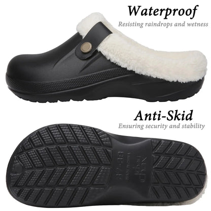 Evshine Winter Warm Clogs Men Waterproof Garden Slippers Fur Clogs Slippers Fuzzy Plush Slippers Bedroom Shoe for Indoor Outdoor