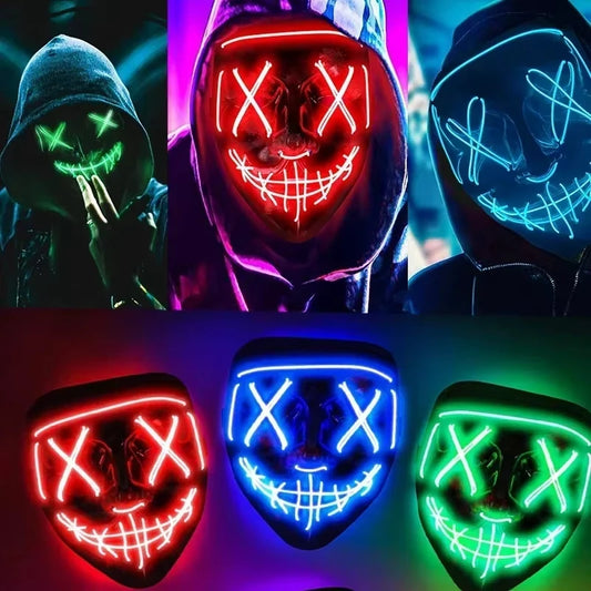 New 2025 Hot Wireless Halloween Neon Led Purge Masquerade Carnival Party Masks Light Luminous in the Dark Cosplay