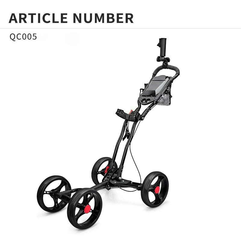 PGM Aluminium Alloy Trolley With Umbrella Holder Bottle Cage Fixing Rope Manual Brake Foldable Golf Bag Cart Four Wheels QC005
