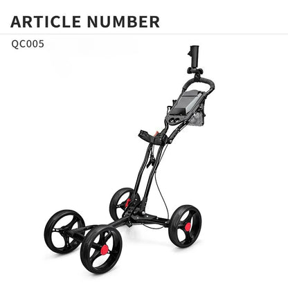 PGM Aluminium Alloy Trolley With Umbrella Holder Bottle Cage Fixing Rope Manual Brake Foldable Golf Bag Cart Four Wheels QC005