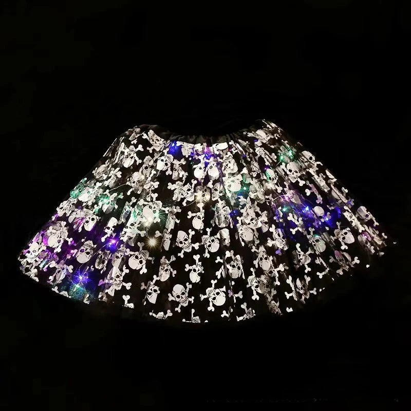 Women Girl Child Adult Spider Bat LED Light Up Tutu Skirts Glow Party Fairy Costume Miniskirt Halloween Party Dress Supplies