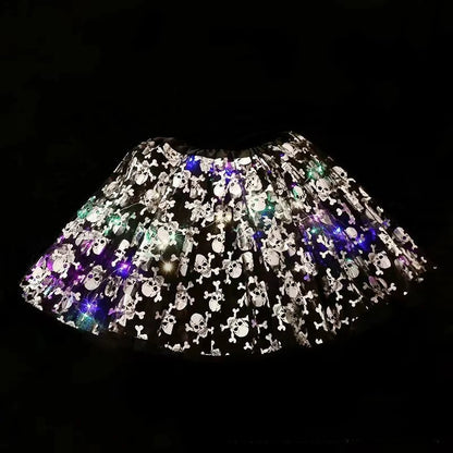 Women Girl Child Adult Spider Bat LED Light Up Tutu Skirts Glow Party Fairy Costume Miniskirt Halloween Party Dress Supplies